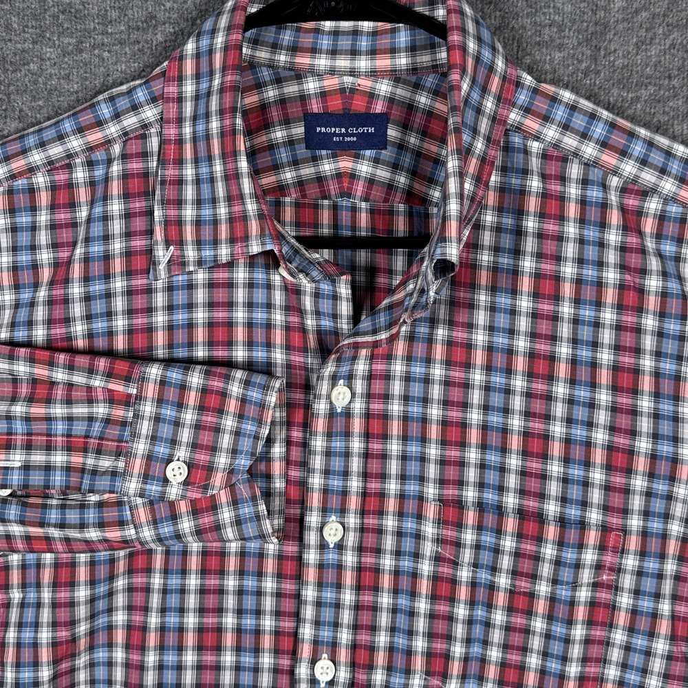 Proper Cloth‎ Shirt Mens XL Multicolor Plaid Long Sleeve Cotton Custom